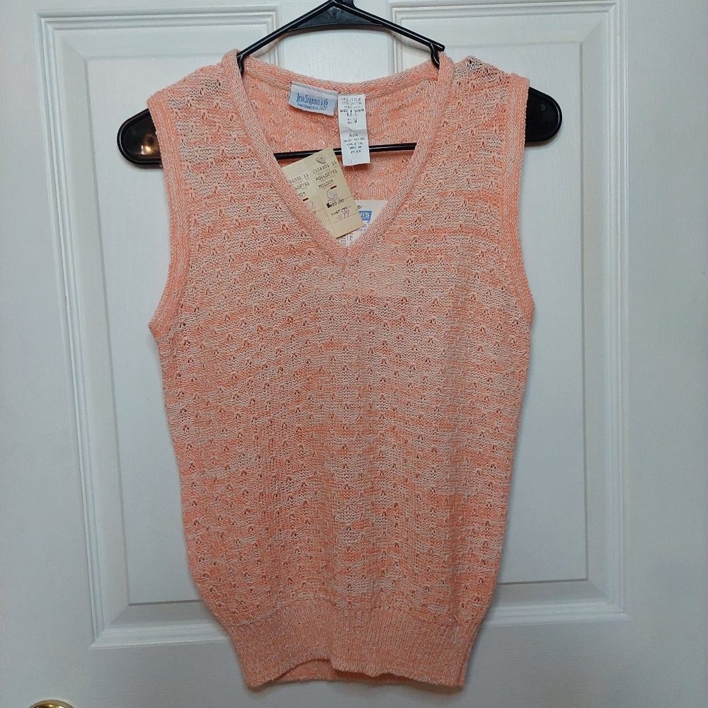 Levi Strauss & Co Vintage 70s Orange Pointelle Knit V Neck Vest Deadstock Size M